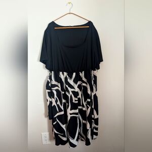 Bloomchic Elegant Black and White Belted Pockets Midi Dress US 22 - 24